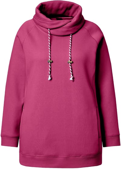 Ulla Popken - Dames - Sweatshirt wijde opstaande kraag zakken lange raglanmouw - Klassieke donkere bes - Maat 42+