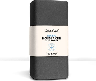 Loom One Hoeslaken – 100% Jersey Katoen – 120x200 cm – tot 25cm matrasdikte– 160 g/m² – Antraciet