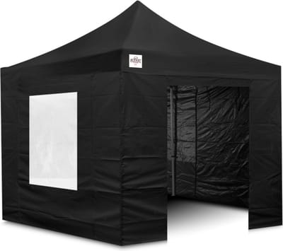 3x3 GO-BASIC | Easy Up | Zwart | Inclusief zijwanden, pvc opberghoes, spanbanden met gesp en haringen | 100% waterdicht | 40mm Hexagon staanders