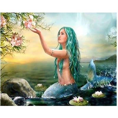 Zeemeermin Diamond schilderij Lotus vijver landschap Diamond borduurwerk volledige ronde boor Cross 20X30CM beige