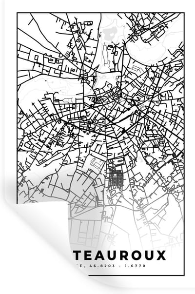Muurstickers - Sticker Folie - Frankrijk – Châteauroux - Plattegrond – Stadskaart – Kaart - Zwart wit - 20x30 cm - Plakfolie - Muurstickers Kinderkamer - Zelfklevend Behang - Zelfklevend behangpapier - Stickerfolie