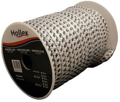 Hollex ankerlijn met lood wit/zwart 12mm rol=40mtr