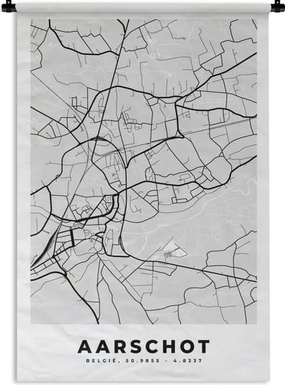Wandkleed - Wanddoek - Kaart – Plattegrond – Stadskaart – Aarschot – België – Zwart Wit - 120x180 cm - Wandtapijt