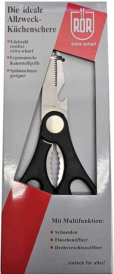 RÖR Solingen Multifunctionele Keukenschaar – Alleskunner met Flesopener – 20,5 cm – Zwarte Grip