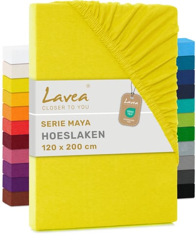 Lavea® Hoeslaken 120x200 cm – 100% Katoen, Zacht en Ademend – Geschikt voor Matrassen tot 20 cm – Jersey met Elastiek Rondom – Zonnegeel