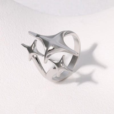 Bague Étoile Design Niche Acier Inoxydable Bague Index Personnalité Vent Froid Simple Plaqué Or gray