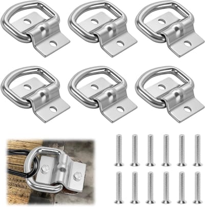 Set van 4 zware D-ring lashing ogen voor het veilig bevestigen van lading in aanhangwagen, vrachtwagen en boot met 12 schroeven