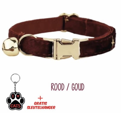 SilverAndCoco® - Katten Halsband met Bel | Velvet Kat Kitten Versiering | Kattenhalsband Suède Gouden | Kleding Decoratie Pakket | Rode Kerstman Feest Set Huisdier Cadeau Kerst Cadeautje - Rood / Goud