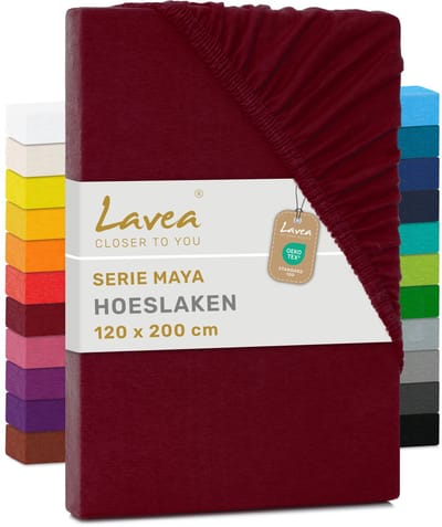 Lavea® Hoeslaken 120x200 cm – 100% Katoen, Zacht en Ademend – Geschikt voor Matrassen tot 20 cm – Jersey met Elastiek Rondom – Bordeaux