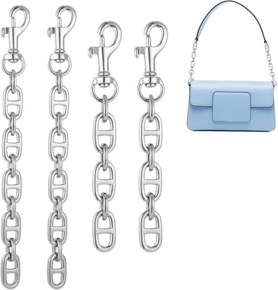 Pack van 4 kettingverlenging, zilver, 12 cm en 17 cm, tasketting, zilveren ketting, dames, tasriem, ketting voor tas, verlengketting, zilver, doe-het-zelf zakketting, metaal, zilveren ketting