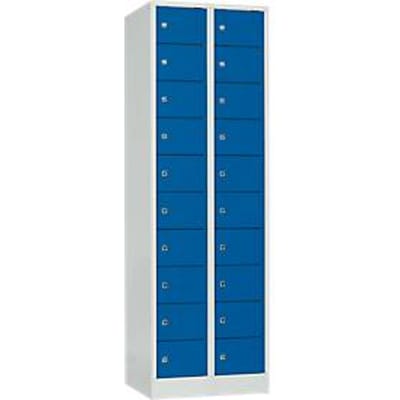 Lockerkast, plaatstaal, deuraanslag rechts, cilinderslot, 20 vakken, B 600 x H 1800 mm, lichtgrijs RAL 7035/gentiaanblauw RAL 5010