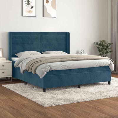 vidaXL - Boxspring - met - matras - fluweel - donkerblauw - 160x200 - cm