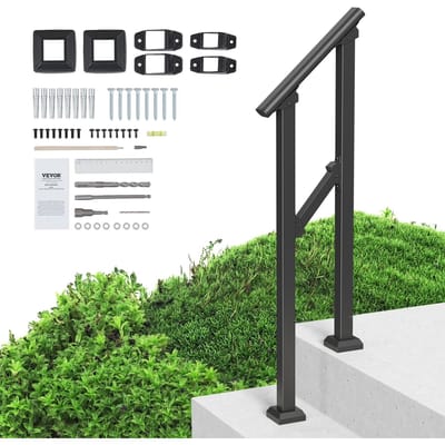1-2 Mains courantes Extérieures pour Personnes Âgées Porche Terrasse Tube Carré Acier Noir
