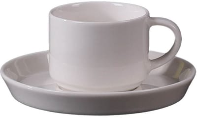 Bricard Porselein - Lunel Koffie Set - 200ml - Set van 12 - Wit - Koffie Kopjes met Schoteltjes