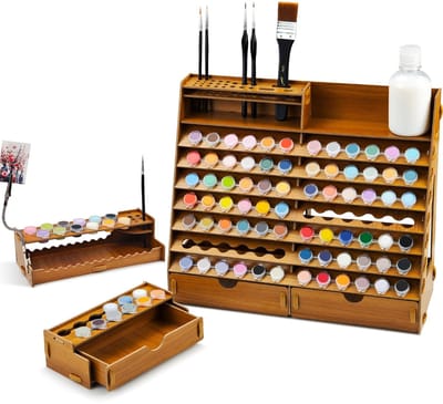Dailygoods- Schilderen op Nummer Organizer 3-in-1 - 108 Kleurvakken - 29 Penseelhouders - Kliksluitsysteem - Creatieve Werkruimte - Efficiënte Opberging - Verf Organizer