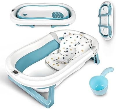 Groot Babybad Met Badstandaard, Ergonomisch Babybad Met Inklapbare Badstandaard, Inklapbaar Bad Met Antislip, Opvouwbaar Bad Voor Pasgeborenen | Shampoo Beker