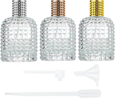 Draagbare parfumfles met dop, 3 stuks, navulbare sprayflessen van kristalglas, ideaal voor reizen en vrouwen, inclusief pipetten en trechter