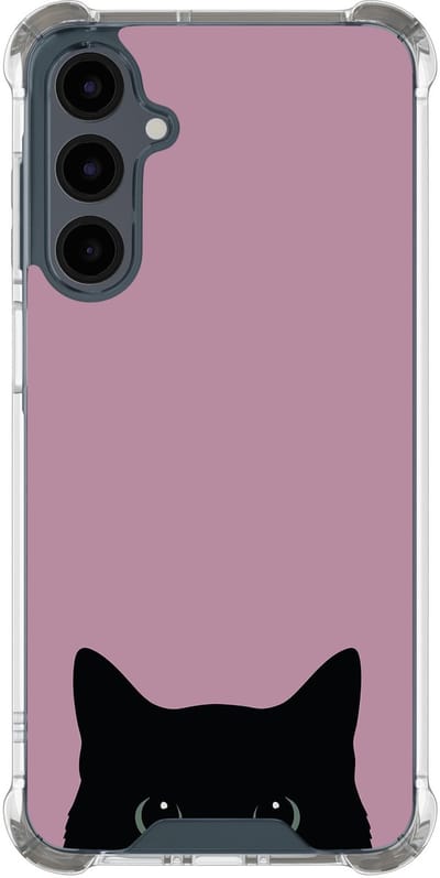 Hoesje (shockproof) geschikt voor Samsung Galaxy A16 - Zwarte kat - Extra sterke case - TPU/polycarbonaat - Print - Roze, Transparant