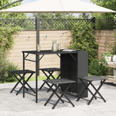 vidaXL - 5-delige - Tuinset - inklapbaar - poly - rattan - zwart