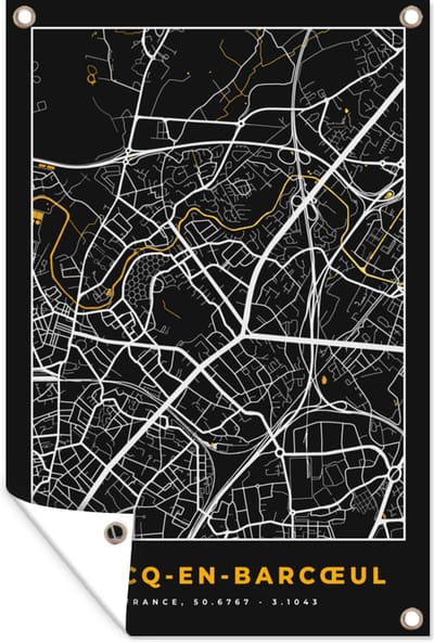 Muurdecoratie Plattegrond - Kaart - Marcq-en-Barœul - Frankrijk - Stadskaart - 120x180 cm - Tuinposter - Tuindoek