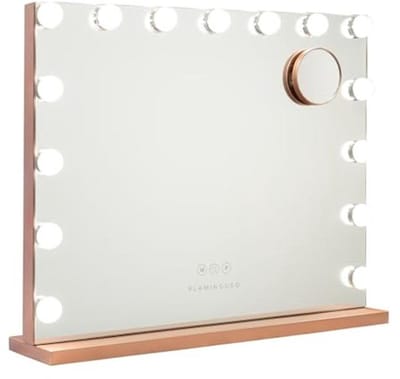 Verlichte Make-upspiegel met 15 LED's - 3 Lichtstanden - Aanraakbediening - USB Poort - Vergrotende Spiegel - Roze Goud