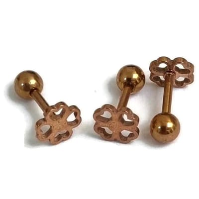 Aramat Jewels | Piercings | Stijlvolle Piercing Helix Piercing 6mm - Rosékleur met Motief | Klavertje vier-6mm | |10mm | Staal | Volwassenen | Verkleurd niet