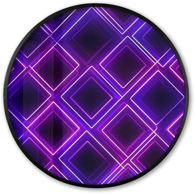 Poster in lijst Rond - Fotolijst 60x60 cm - Posters - Gaming - Ruiten - Neon - Paars - Ronde posterlijst zwart - Decoratie - Wanddecoratie woonkamer - Muurdecoratie slaapkamer