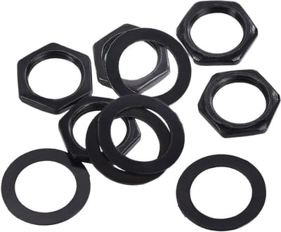 Set van 5 Gitaar Moeren en Ringen M9 voor Input Output Jack Socket in Zwart voor Gitaar en Bas