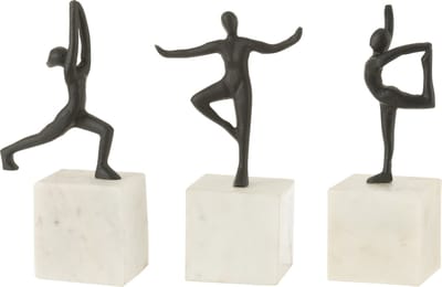 J-Line decoratie Figuur Gymnast - aluminium/marmer - zwart/wit - 3 stuks