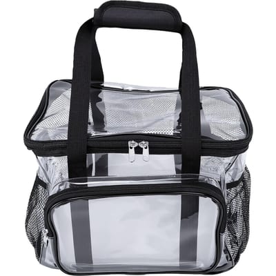 Sac à déjeuner portable en PVC transparent avec bandoulière réglable, poche avant pour collations, boîte à lunch, eau gray