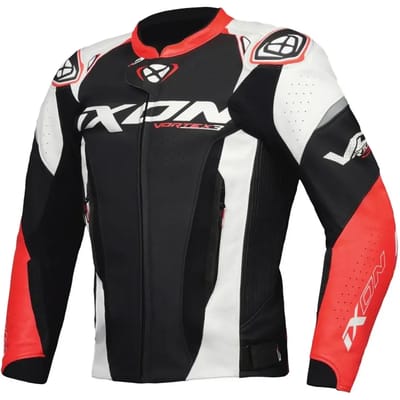 Ixon Vortex 3 JKT Zwart Wit Rood Leren Motorjas - Jas
