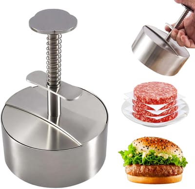 carmdering - Burger Maker - Hamburgerpers - Burger Drukker - Verstelbare Dikte-Instelling - Anti-Aanbaklaag - Roestvrij Staal 304 - Ergonomisch Ontwerp - Veilig Voor Kinderen En Volwassenen - 1 Set Inclusief Papier
