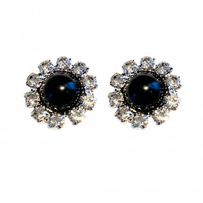 Klem oorbellen -strass- 1.5 cm -zwart -zilverkleur- geen gaatje- Charme Bijoux