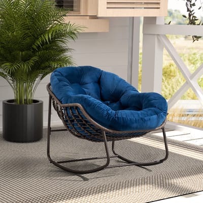 Gutent Outdoor rotan schommelstoel met bekleding, lounge stoel voor veranda, Woonkamer, Patio, tuin, Marineblauw