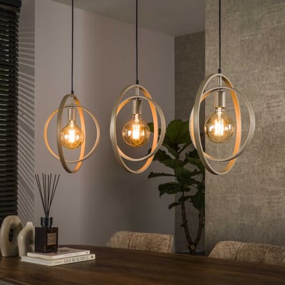 PS-Collection Hanglamp Turn Around 3-lichts - Beige/Metaal - hanglampen eetkamer, hanglamp zwart, hanglampen woonkamer, hanglamp slaapkamer, hanglamp kinderkamer, hanglamp rotan, hanglamp hout, hanglamp industrieel