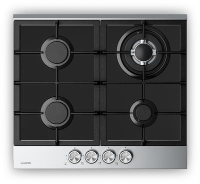 Klarstein Verosteel gaskookplaat, 60 cm, 4 pitten, 8000 W, glas en roestvrij staal, LPG/aardgas, elektrische ontsteking, vlambeveiliging, kookplaataccessoireset, roestvrij staal