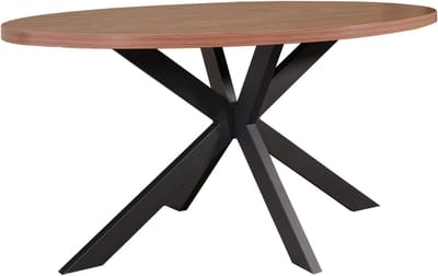 Ovale Eettafel - Eettafel Melamine - Gezellig Dineren - Onderhoudsvriendelijk Tafelblad - 160cm Lang - Bruin