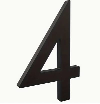 Huisnummer 4 zwart - groot 15cm - huisnummer mat zwart