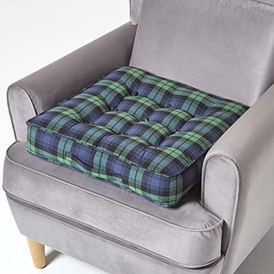 Orthopedisch Extra Hoog Zitkussen met Handvat - Stoelverhoger voor Comfort en Ondersteuning - 50 x 50 x 10 cm - Blauwgroen Geruit