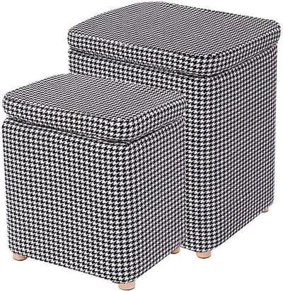 Opbergpoef Set - Ottoman Kruk - Woonkamer Decoratie - Verborgen Opbergruimte - Set van 2 - Zwart Wit