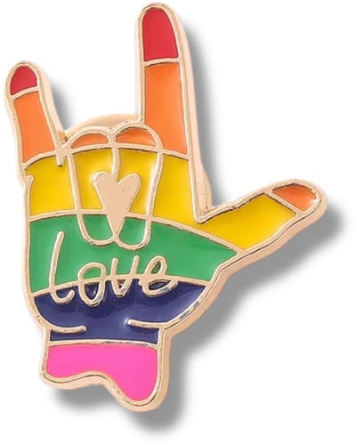 Love Hand Sign Enamel Pin – Regenboog Gebarentaal “I Love You” Pin – Inclusieve Pride Badge van Kinky Pleasure