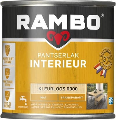 Rambo Pantserlak Interieur - Transparant Mat - Houtnerf Zichtbaar - Kleurloos - 0.75L