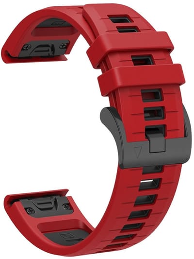Siliconen bandje - geschikt voor Garmin Fenix 5 / 5 Plus / 6 / 6 Pro / 7 / 7 Pro / 8 (47 mm) / E (47 mm) / Epix (Pro) (2) 47 mm/ Quatix 5 / 6 / 7 / 7 Pro / Approach S60 / S62 / S70 47 mm / MARQ / D2 Delta / D2 Mach 1 / Descent G1 - rood-zwart