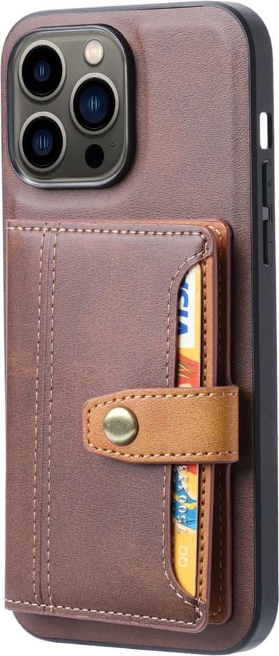 Peachy Card Wallet kunstleer hoesje geschikt voor iPhone 14 Pro - bruin