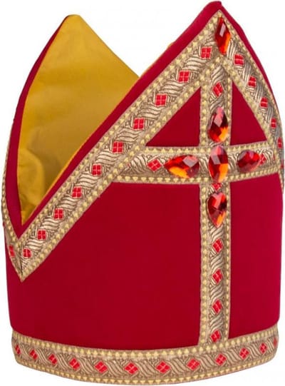 Kokermijter Sinterklaas ruitjesband rood - mijter sint en piet Sint nicolaas