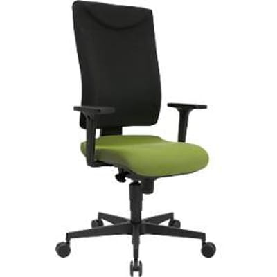 Bureaustoel ECO SSI Proline P1 - gerecycled kunststof - synchroonmechanisme - ergonomisch wervelsteun - afronding ter hoogte van de knieën - met armleuningen - salie en zwart - Schäfer Shop Pure