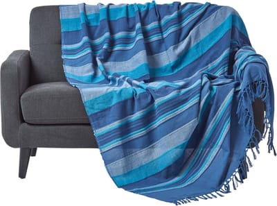Homescapes Marokko sprei, blauwe strepen, 255 x 360 cm