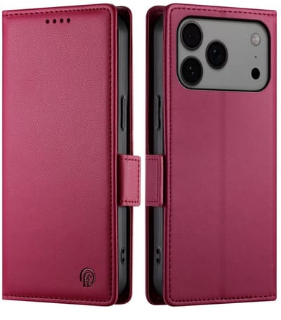 Lunso Geschikt voor iPhone 17 Pro Max hoesje - PU leren Bookcase met ruimte voor pasjes - Rood