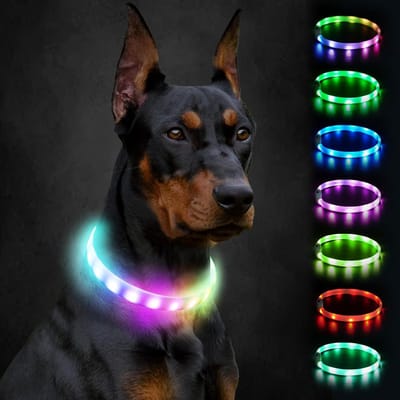 lichtgevende en oplaadbare hondenhalsband met 9 standen, verstelbare en waterdichte led-halsband voor kleine, middelgrote en grote honden, 70 cm