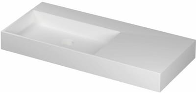 INK United Wastafel Porselein Links Zonder Kraangat incl. Porseleinen Click Plug en Verborgen Overloop Systeem - 1000x450x110 mm - Mat Wit